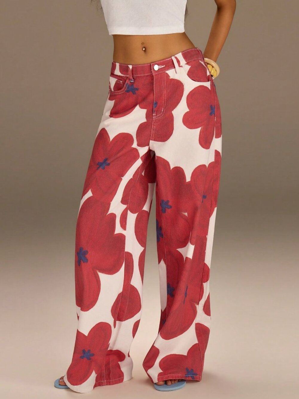 Multicolor Casual Women's Floral Print Low Waist Wide Leg Denim Jeans